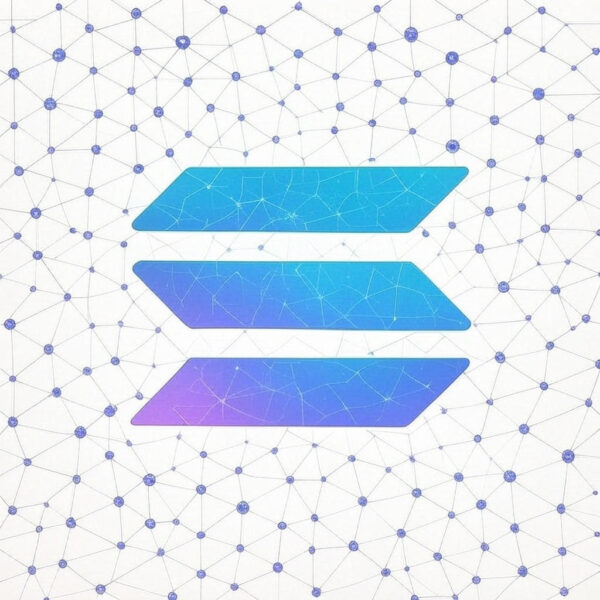 Solana crypto logo with blockchain illustration